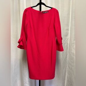 Karl Lagerfeld Women's Pink Sheath Dress With 3/4 Ruffle Sleeve | size 6